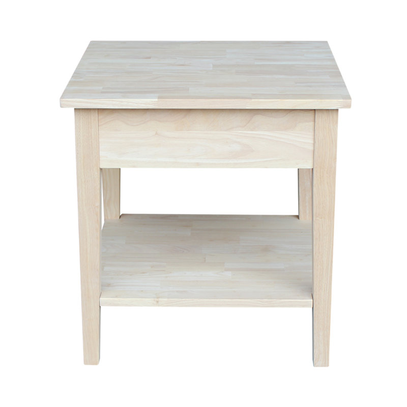 Tillar Solid Wood End Table with Storage, Unfinished/Ready to Finish