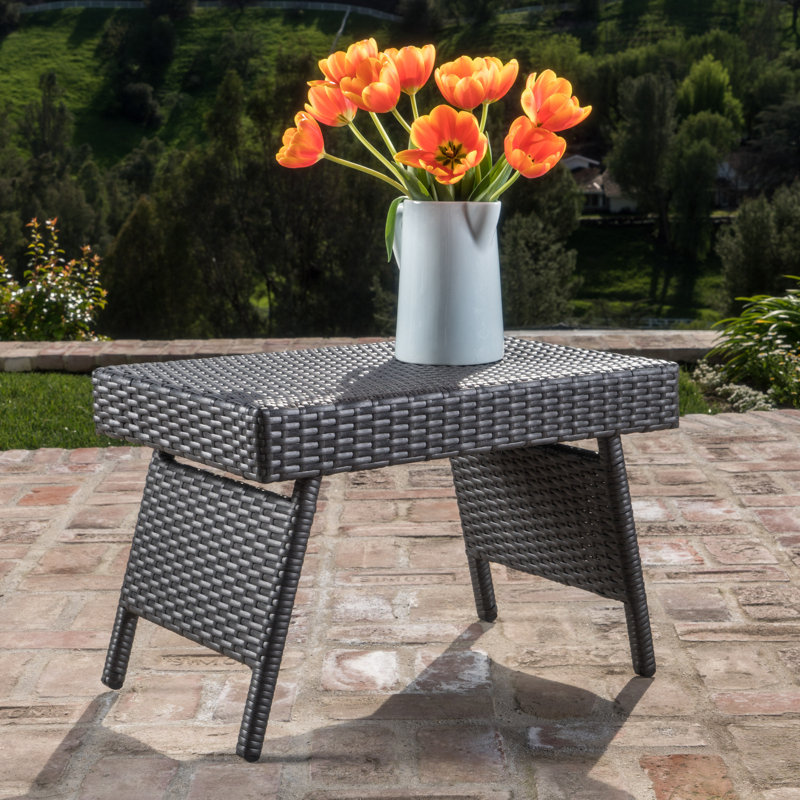 PE Wicker Snack Table, Rattan Side End Table for Living Room Patio, Brown, Set of 1