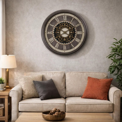 Horloge murale Hez Classic, mécanisme de déplacement, brun foncé de 23 pouces