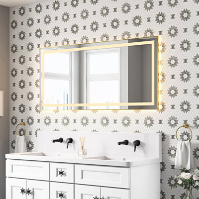 Miroir de salle de bain à DEL de 60 po de long avec avant et rétroéclairage, brouillard, 3 températures de couleur, gradation continue, cadre en aluminium pour un style fonctionnel et moderne pratique