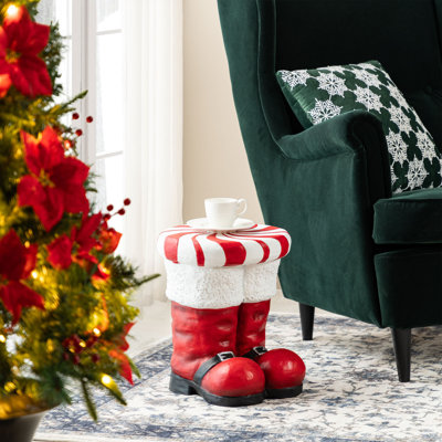 14.5"H Christmas MGO Peppermint Boot Stool or Accent Table