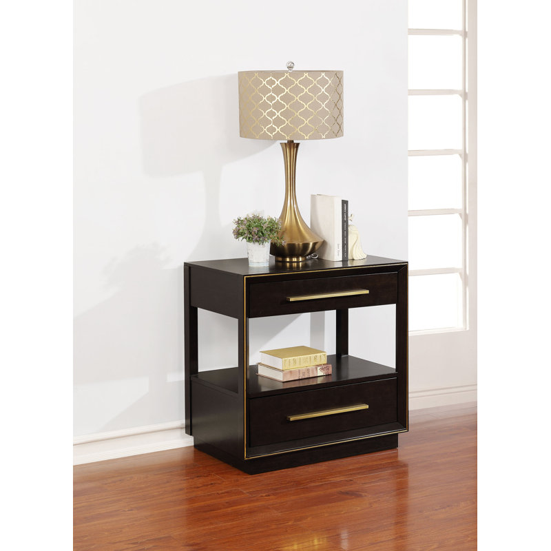 Table de chevet 2 tiroirs Hendrick, Marron foncé