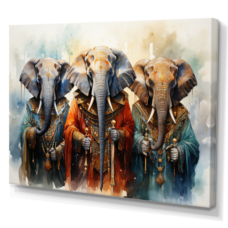 «African Sacred Elephants II», reproduction sur toile, H 16 po x l 32 po x P 1 po, Toile tendue