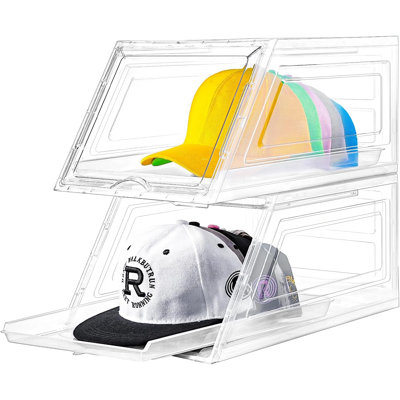 Ensemble de 2 casiers de rangement pour casquettes de baseball, grand organisateur de casquettes transparentes avec tiroir, boîte de rangement de chapeaux pour garde-robe