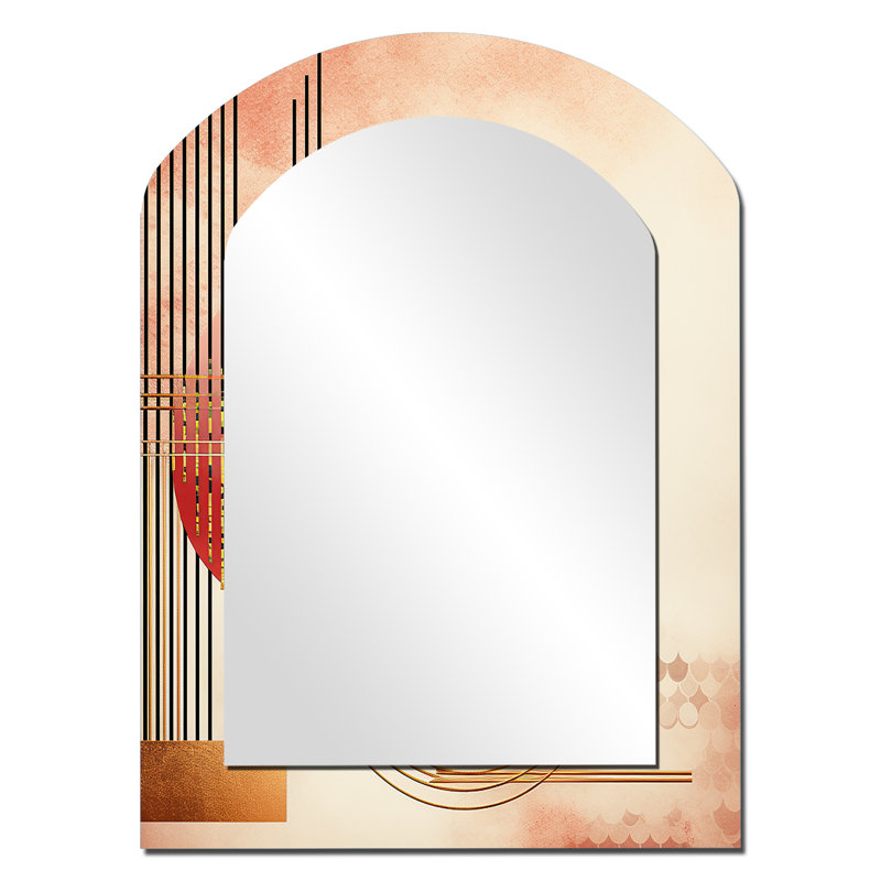 Rouge sang lune abstraite rétro aquarelle III - décoration murale asymétrique géométrique unique, grand miroir en arche rose, impression d'art en métal