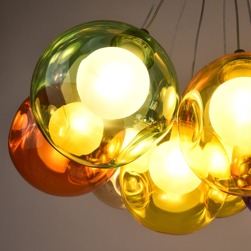 Lustre géométrique unique à 19 lumières Asawer, Orange