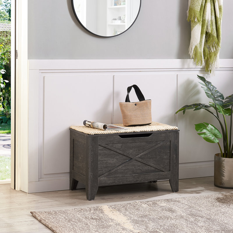2 Pack Gray Wooden Storage Bench with Lid – Multi-Functional Shoe Bench, Blanket Chest & Toy Box for Entryway, Bedroom, or Living Room