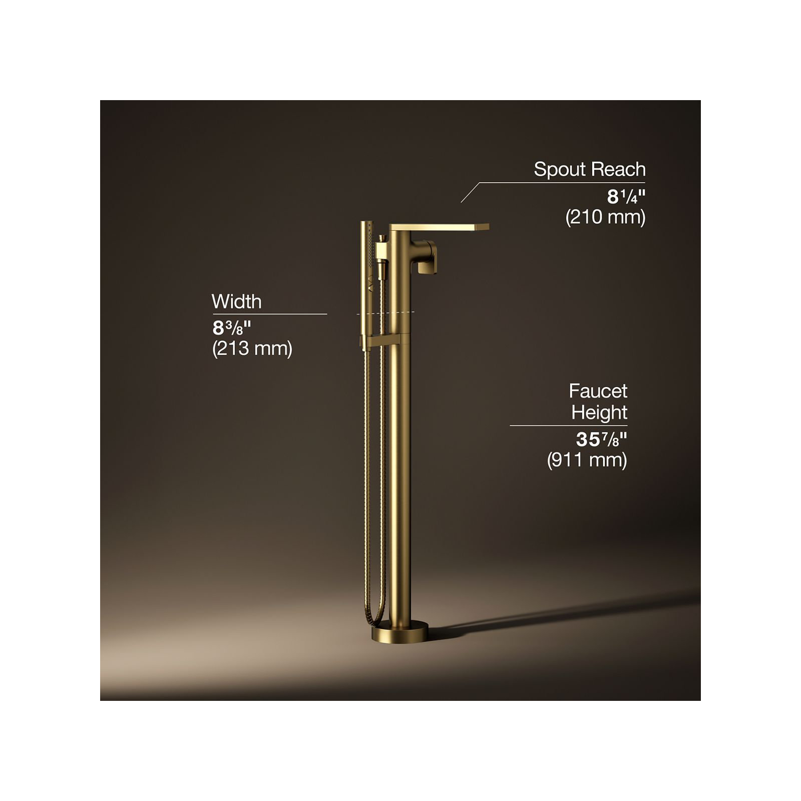 Composed Freestanding Bath Faucet, Vibrant Brushed Moderne Brass
