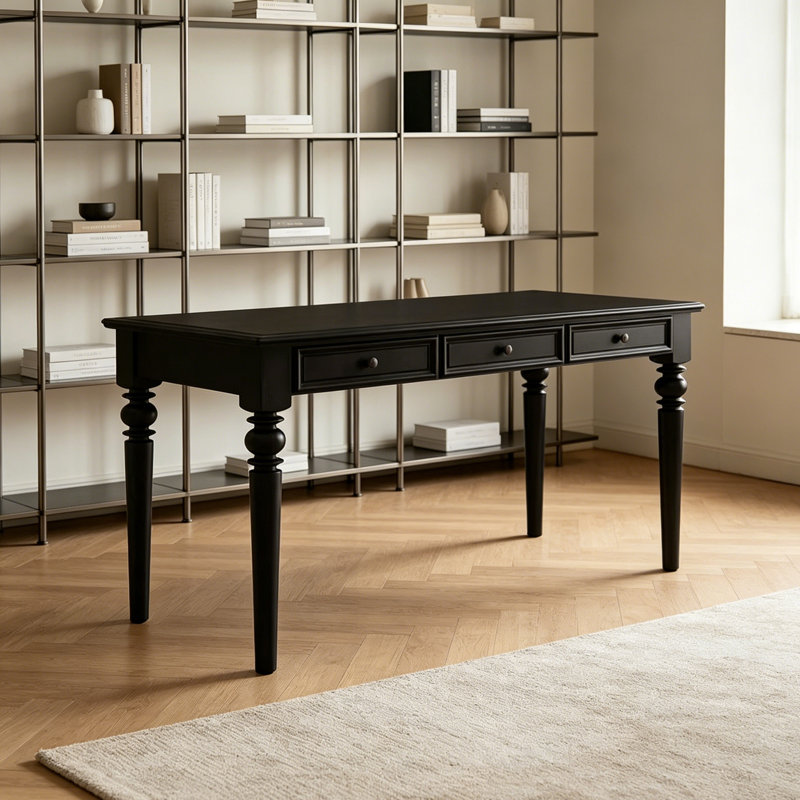 Bureau d'écriture avec tiroirs de rangement noir Exquis, 30.31" H x 62.99" W x 27.55" D, Noir
