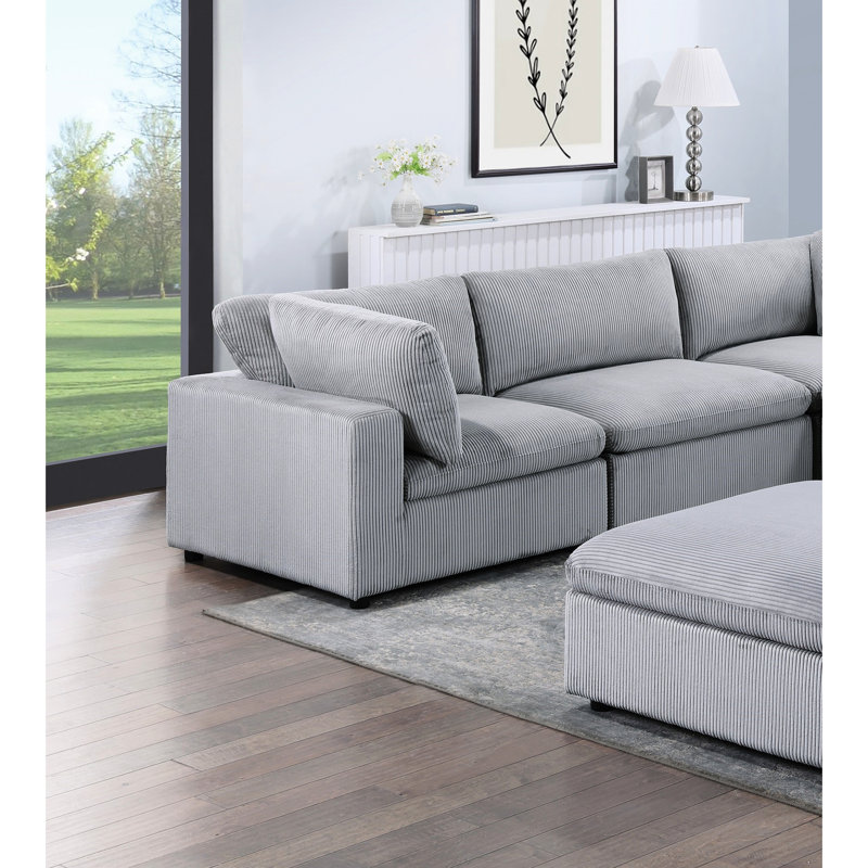 Canapé modulaire gris foncé avec revêtement en velours côtelé et 6 pièces modulaires pour la maison