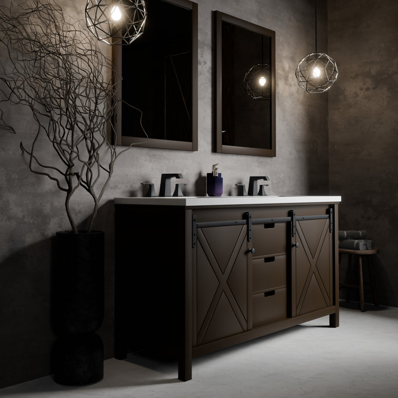 Marsyas 60 in W x 22 in D Double Bath Vanity Top, Brown, White Cultured Marble