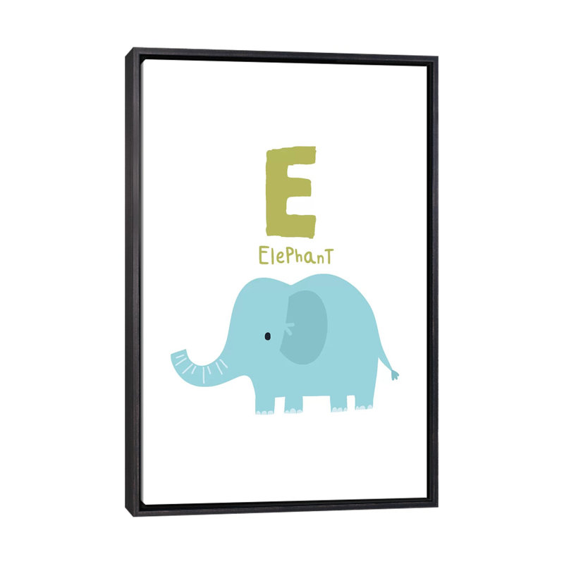Animal Alphabet E - impression d'art graphique, Toile avec cadre noir patiné, Pas de tapis, H 40 po x l 26 po x P 1,5 po