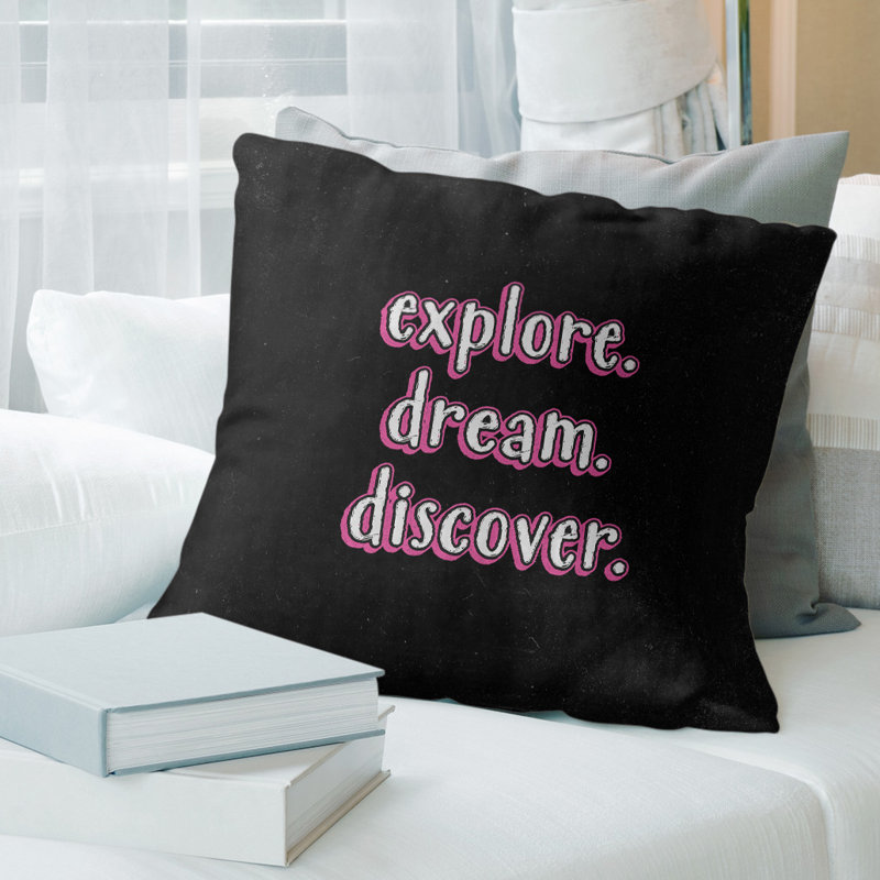 Coussin décoratif Explore Explore Dream, 14 po x 14 po, Noir / rose, Polyester / bourre de polyester