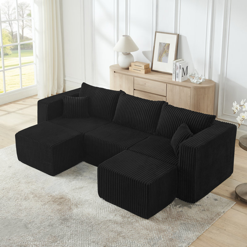 Canapé compact modulaire en velours côtelé - Design minimaliste moderne, confortable et peu encombrant, Black Corduroy