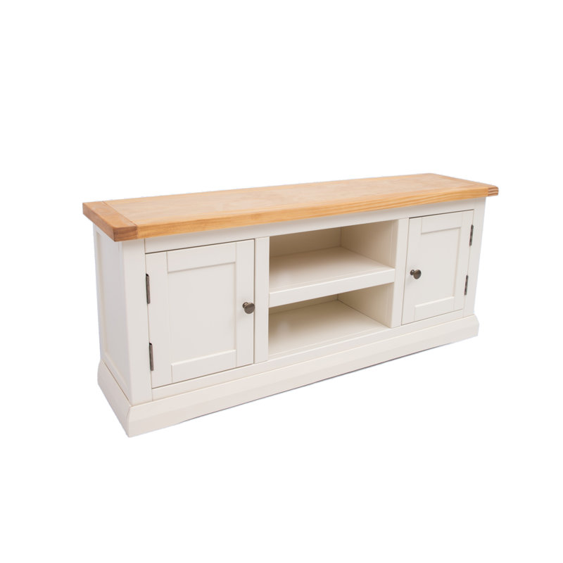 Henslee TV Stand for TVs up to 55", White/Antique Brass
