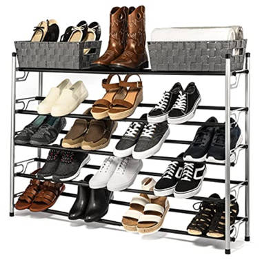 RightTech 4-Tier Shoe Rack, 90CM Long Adjustable & Stackable Metal