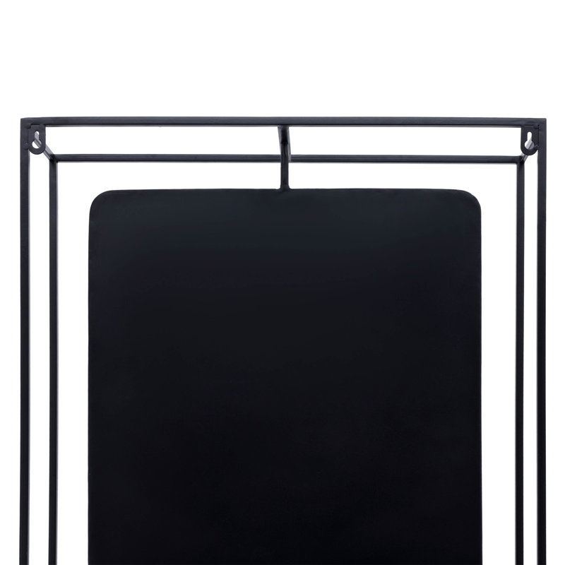 Wall Storage Unit with Metal Iron Frame, Wood Base, Glass Mirror, and Open Shelf.