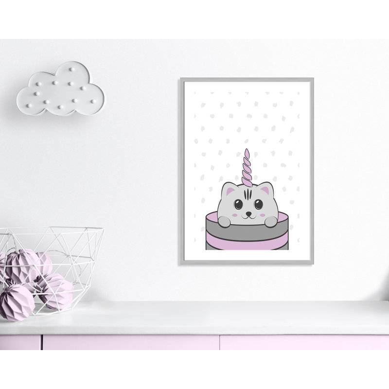 Caticorn I, art encadré, H 34,5 po x l 24,5 po x P 1,18 po, Cadre argenté