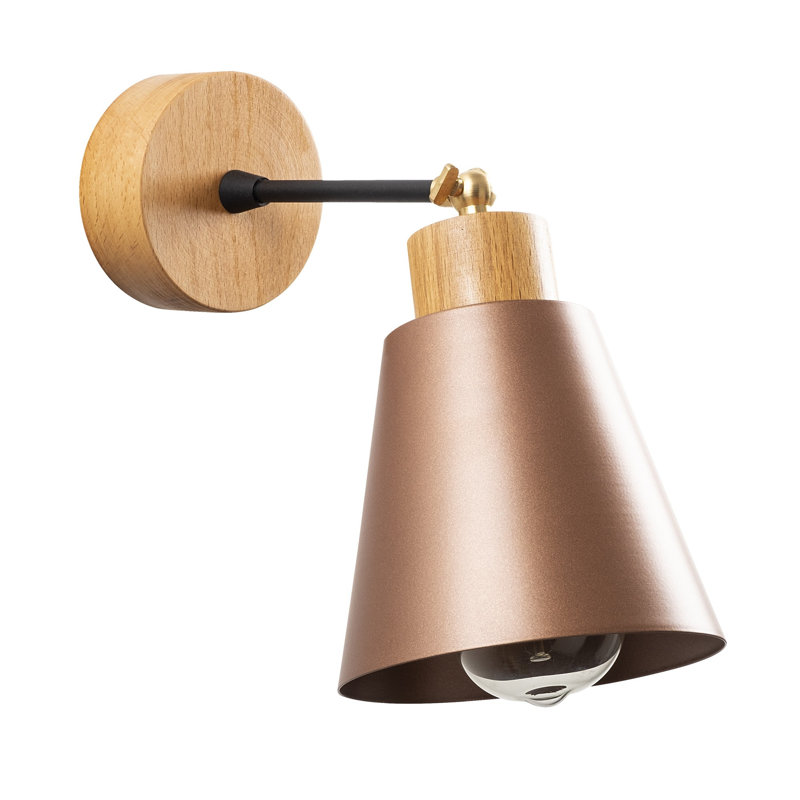 Industrial Wall Lamp with Metal Body & Wooden Base, Copper Finish, 5.5 x 9.8 inches | E27 Socket, Max 40W | Stylish & Modern Design for Home, Office, or Studio | IP20 Rated, Perfect for Ambient Lighting