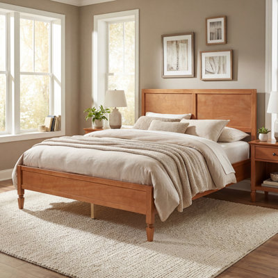 Xarae Classic Rustic Solid Wood Platform Bed Frame with Panel Headboard