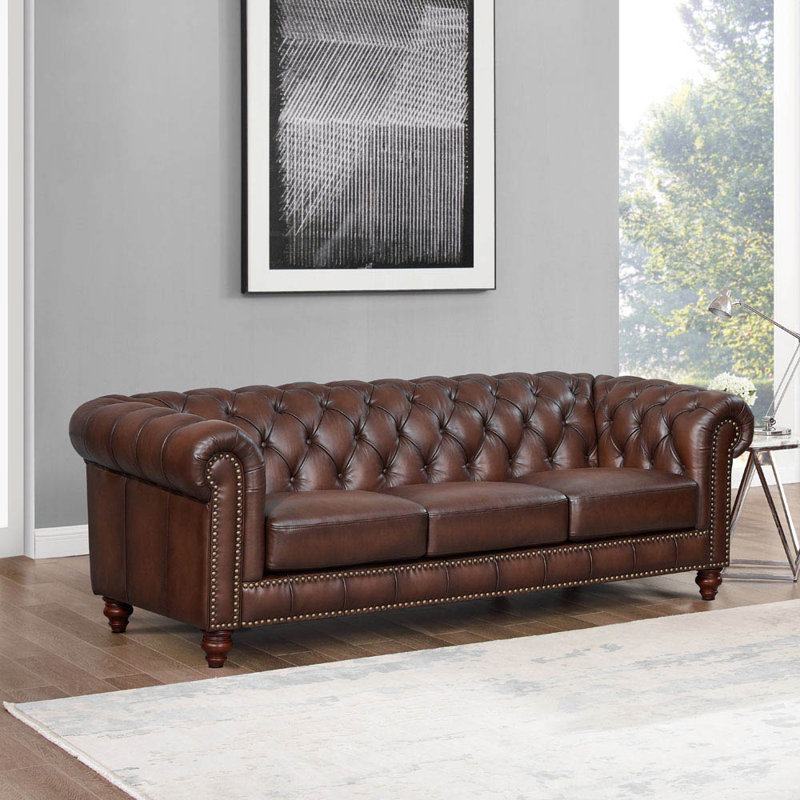 Anitza 91" Top Grain Leather Chesterfield Sofa