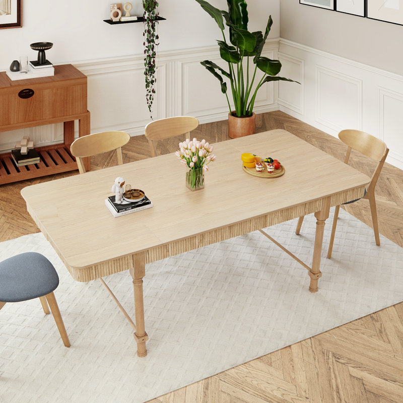 78.74'' Farmhouse Rectangular Dining Table With Drawer, Natural