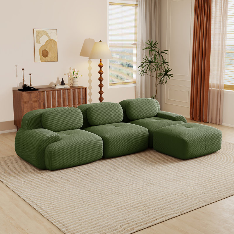 Canapé modulaire en forme de L 118 po, surdimensionné 3 places avec siège profond, repose-pieds, velours côtelé, sans assemblage, vert