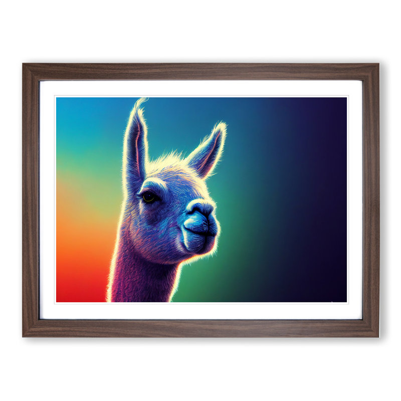 Llama In Colour Vol.1 1 Piece Single Picture Frame Wall Art, 46cm H x 64cm W, Walnut