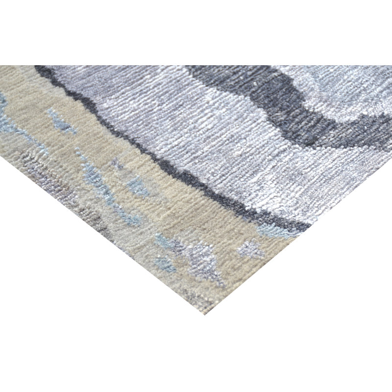 Hand-Knotted High-Quality Blue and Silver Area Rug, Rectangle 8'2" x 10'1"