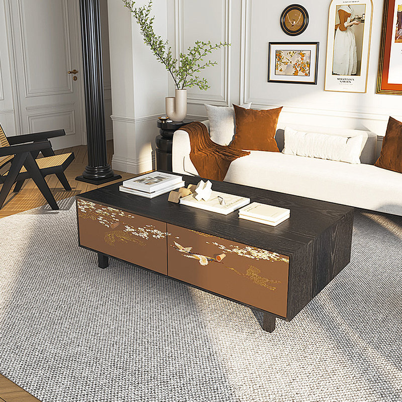Table basse française avec rangement peint rétro, Noir
