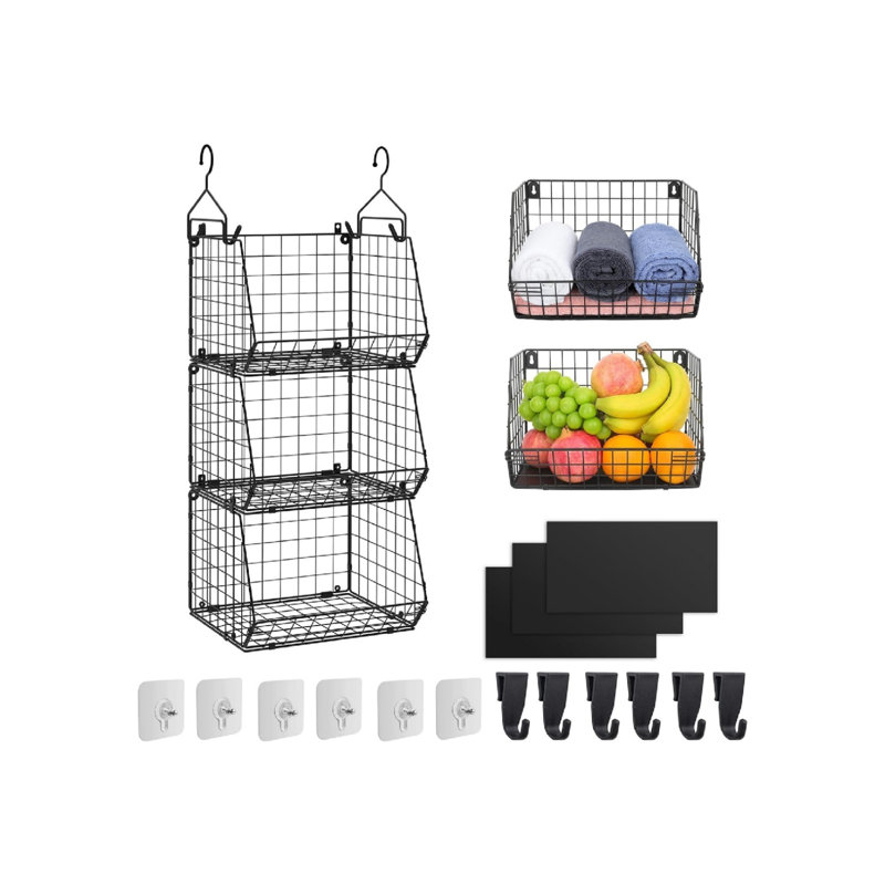 Fruit Baskets 3 Tier, Metal Hanging Storage Organiser for Wardrobe Clothes Shelves Fruit Shelf