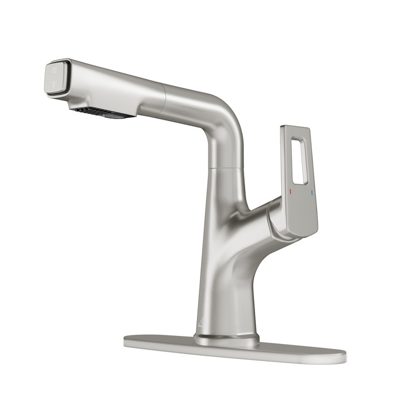 CASAINC Single-Handle Pull-Out Bathroom Faucet Single Hole Faucet with Deck Plate, Brushed Nickel