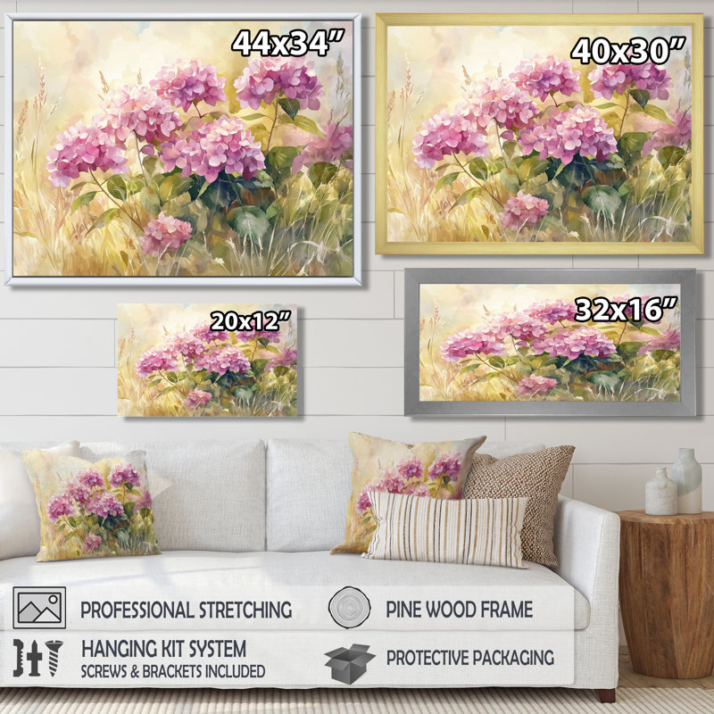Ingebritt hortensias dans un pré d'été III - art mural d'hortensias pour le salon, Reproduction encadrée d'une seule photo