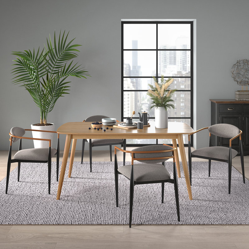 Ensemble de salle à manger Clancy Mid-Century, H 29,33 po x L 63 po x l 35,44 po, Naturel, Gris