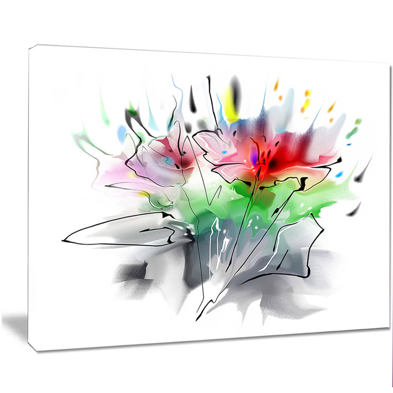Textured Red and Green Floral Design Canvas Art