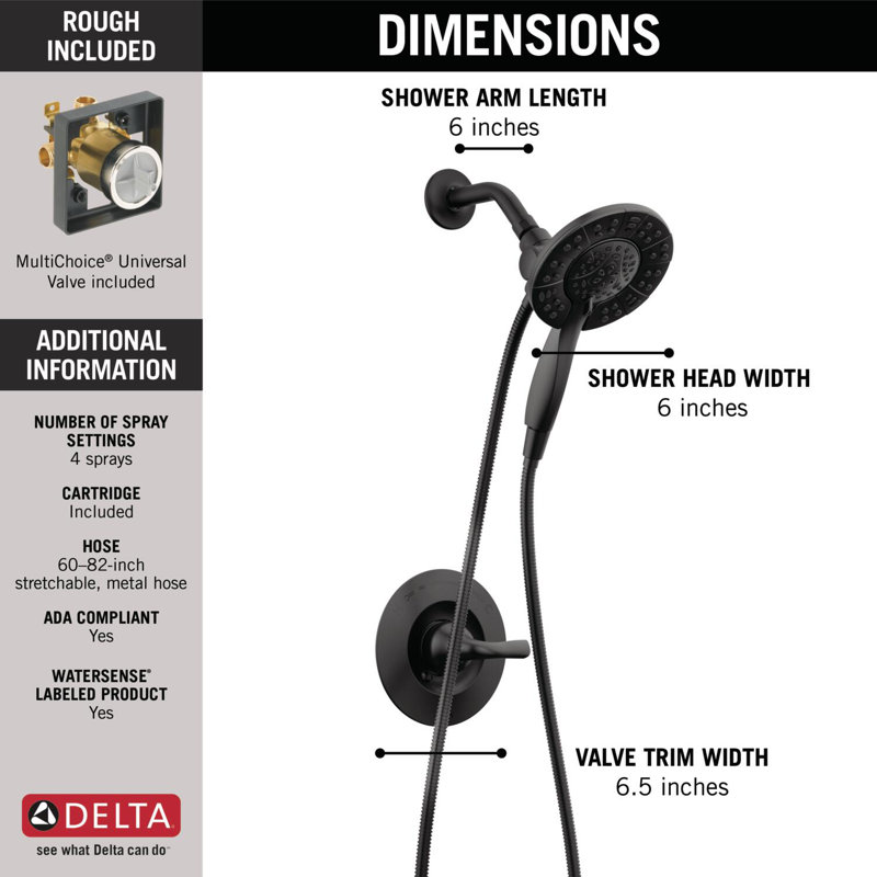 Arvo Single-Function Shower Faucet Set, Shower Trim Kit with In2ition Dual Shower Head and Valve, Matte Black
