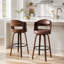 Tabourets de bar pivotants de 66 cm (26 pouces) avec pieds en bois massif et assise en polyuréthane