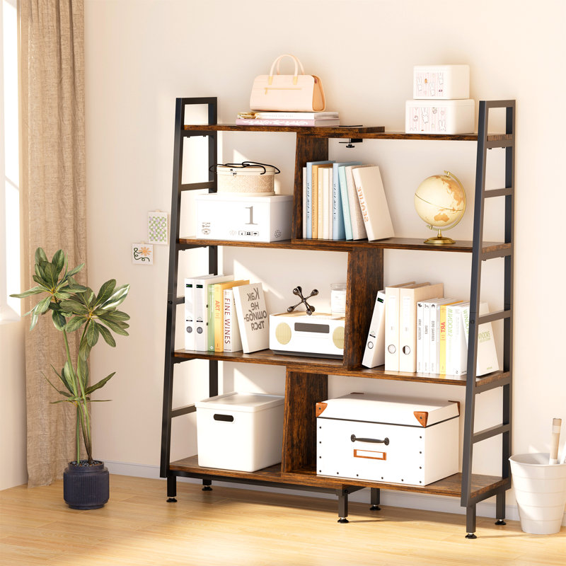 4 Tier Of Wooden Creative Geometric Transformable Corner Bookcase