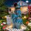 Fontaine d'extérieur en céramique 29 po à texture ondulée dynamique et bleu glacier bleu sarcelle 29 po-850574214
