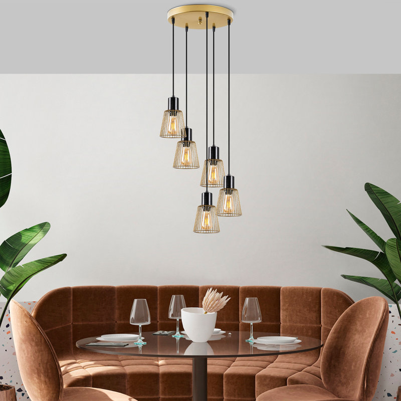 Luminaire suspendu grappe 5 lumières Empire, Or brillant