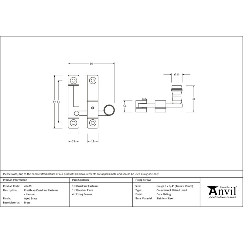 Quadrant Fastener, Aged Brass