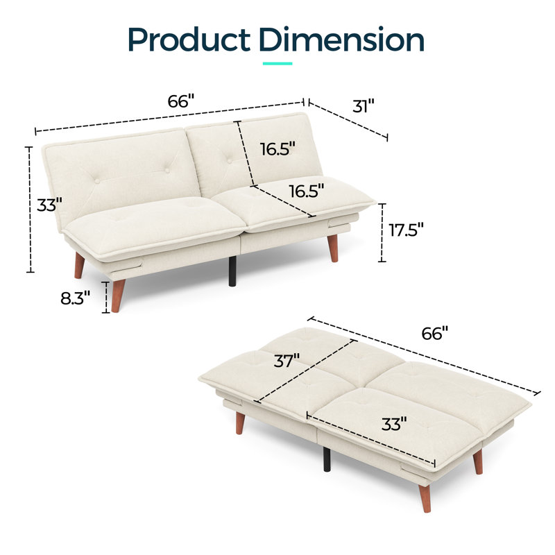 Canapé-lit futon convertible capitonné 66 po Serta, Chenille beige moelleux