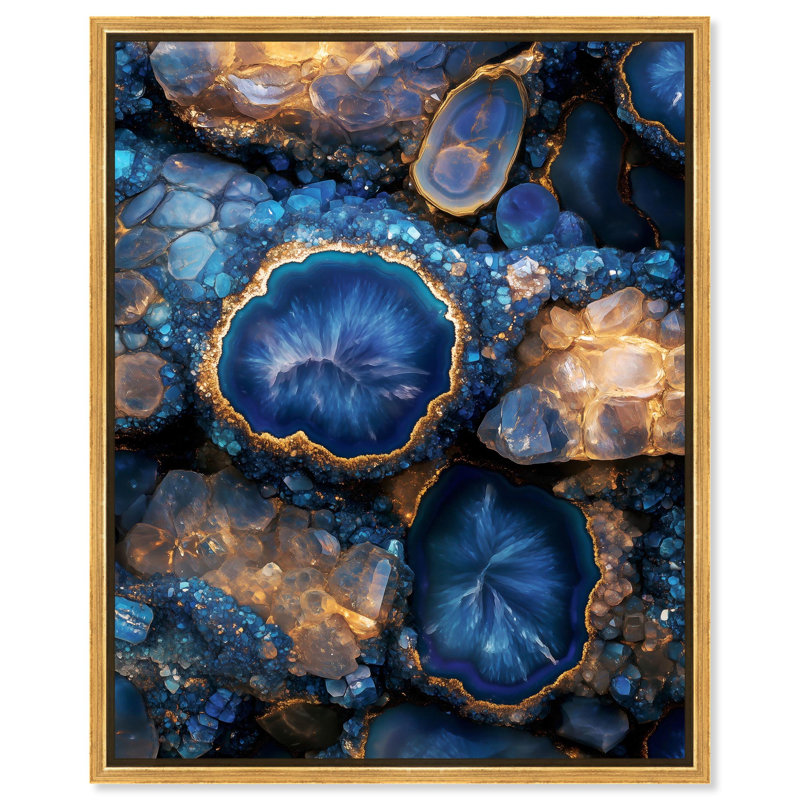 Décoration murale en toile Oceanic Gold Sparkle , H 25 po x l 25 po, Cadre flottant doré