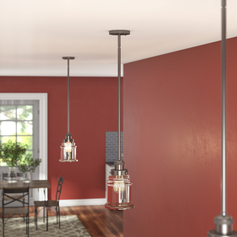 Galaviz 1 - Light Single Pendant, Clear, Brushed Satin Nickel, 6 Watt Vinage LED Bulb
