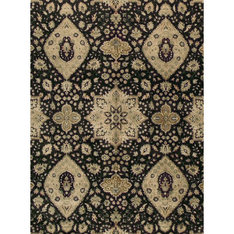 Tapis forêt et crème noué à la main de haute qualité, Rectangle 9 pi x 12 pi