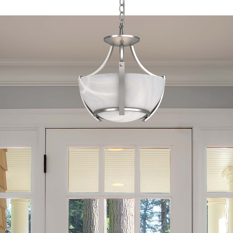 Ibtissem V4833 Durango 3-Light Indoor Brushed Nickel Convertible Hanging Pendant (Semi-Flush) with Alabaster Glass Bowl