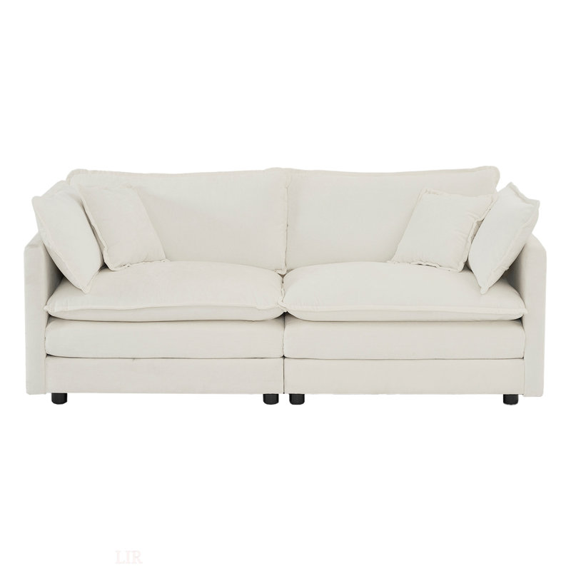 Canapé en tissu pour causeuse pour le salon, canapé rembourré 2 places à assise profonde de grande taille avec 4 coussins, chenille blanche