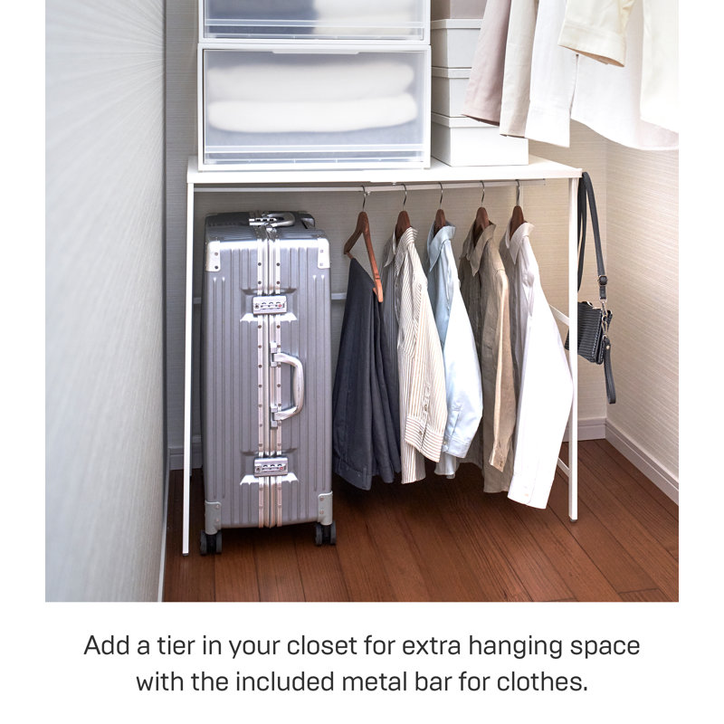 White Steel Expandable Suitcase Rack with Storage Bar