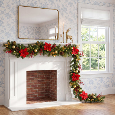 7" Pre-Lit Poinsettia Christmas Garland