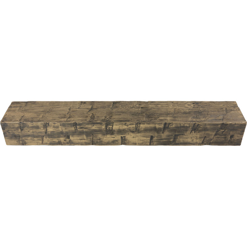 Reclaimed Axed Cut Faux Wood Fireplace Mantel, 7 1/2"H x 9 1/2"D x 90"W, Smokey Brown Finish, 7.5" H x 90" W x 9.5" D